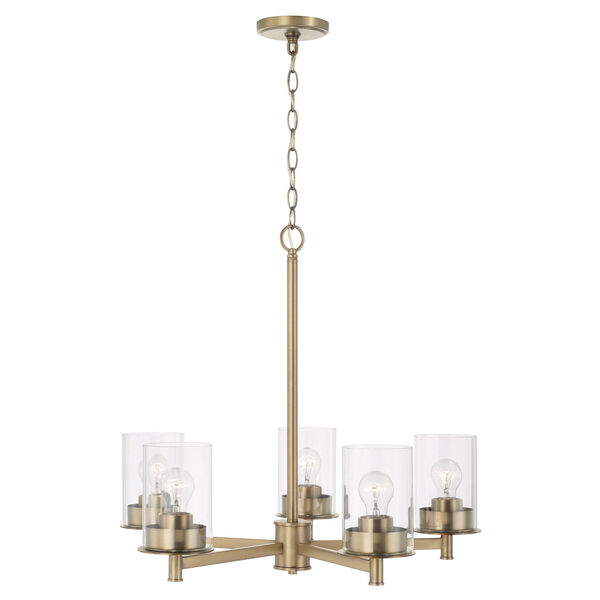HomePlace Mason Aged Brass Five-Light Chandelier with Clear Glass, image 2