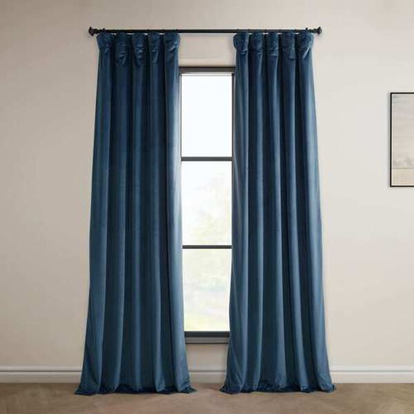 Blue 96 x 50 In. Plush Velvet Curtain Single Panel, image 1