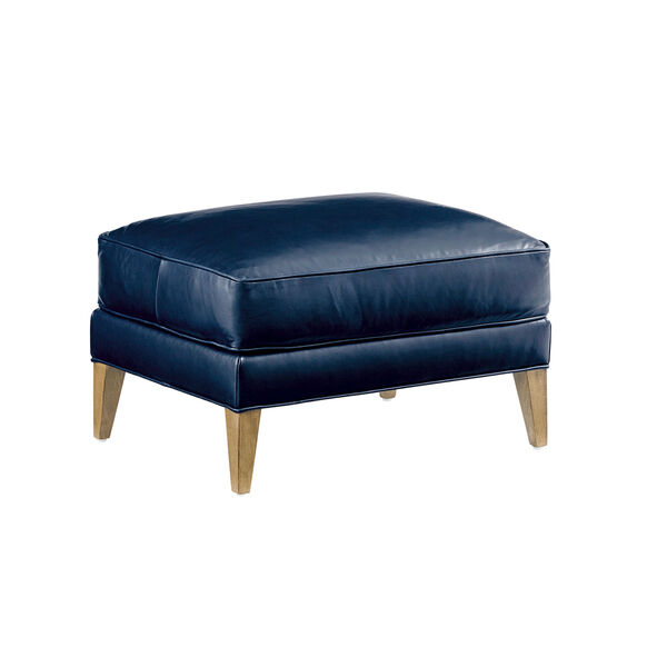 Twin Palms Blue Coconut Grove Leather Ottoman, image 1