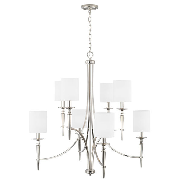Abbie Polished Nickel and White Eight-Light Chandelier with White Fabric Stay Straight Shades, image 3