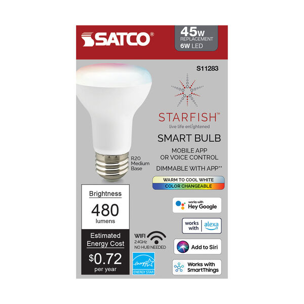 Starfish White LED 6W R20 RGB and Tunable Bulb, image 3