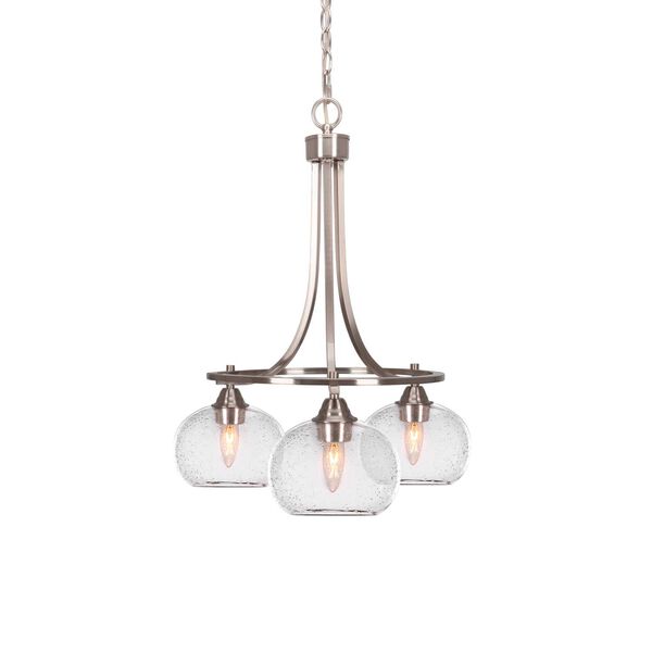 Paramount Brushed Nickel Three-Light Downlight Chandelier with Seven-Inch Clear Bubble Glass, image 1