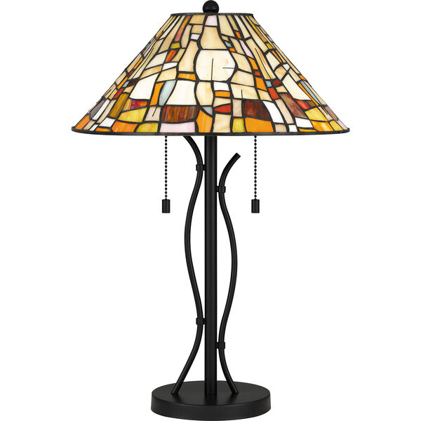 Stinson Matte Black Two-Light Tiffany Table Lamp, image 1