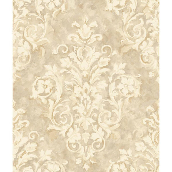 Handpainted III Cream and Taupe Painterly Damask Wallpaper: Sample Swatch Only, image 1