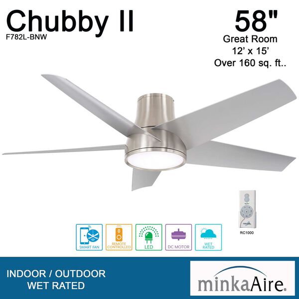 Chubby II Brushed Nickel 58-Inch Integrated LED Outdoor Ceiling Fan with Wi-Fi, image 2