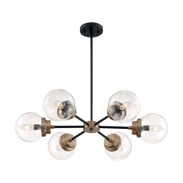 Axis Matte Black and Brass Six-Light Chandelier, image 1