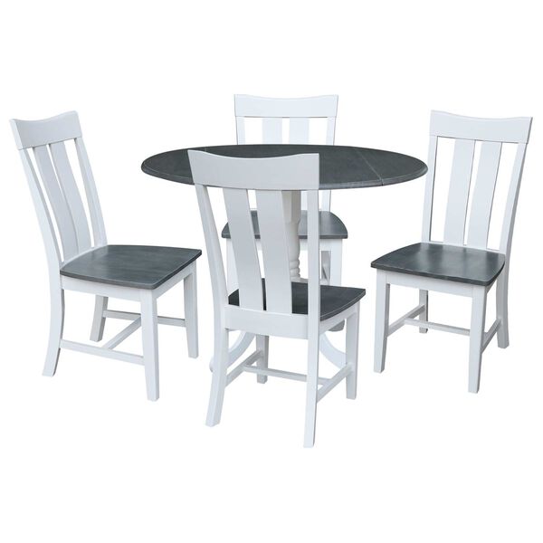 White and Heather Gray 42-Inch Dual Drop Leaf Dining Table with Slat Back Chairs, Five-Piece, image 1