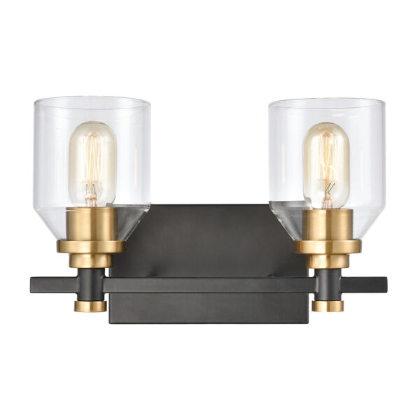 Cambria Matte Black and Satin Brass Two-Light Vanity Light, image 2