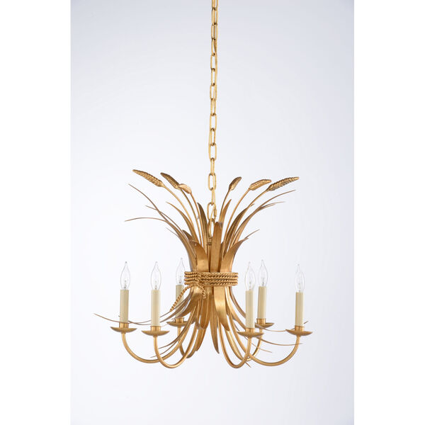 Antique Gold and Ivory Six-Light Chandelier, image 1