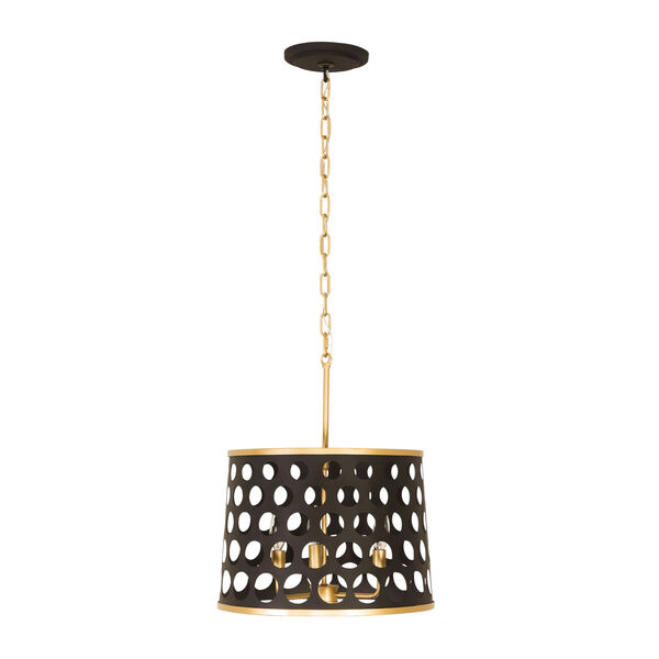 Bailey Matte Black French Gold 16-Inch Three-Light Pendant, image 6