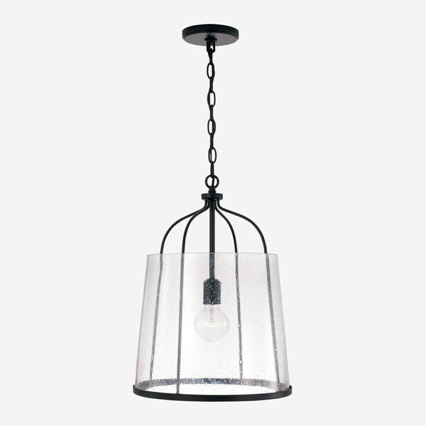 HomePlace Madison Matte Black One-Light Pendant with Clear Seeded Glass, image 2