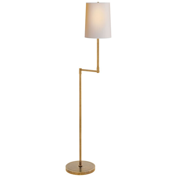 Ziyi Pivoting Floor Lamp in Hand-Rubbed Antique Brass with Natural Paper Shade by Thomas O'Brien, image 1