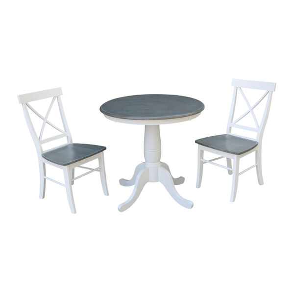 White and Heather Gray 30-Inch Round Top Pedestal Table With X-Back Chairs, Three-Piece, image 1