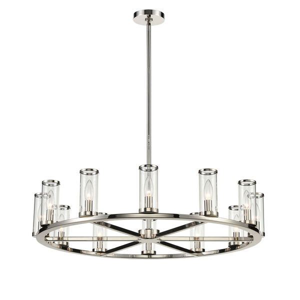 Revolve Polished Nickel 33-Inch 12-Light Chandelier with Clear Glass, image 1