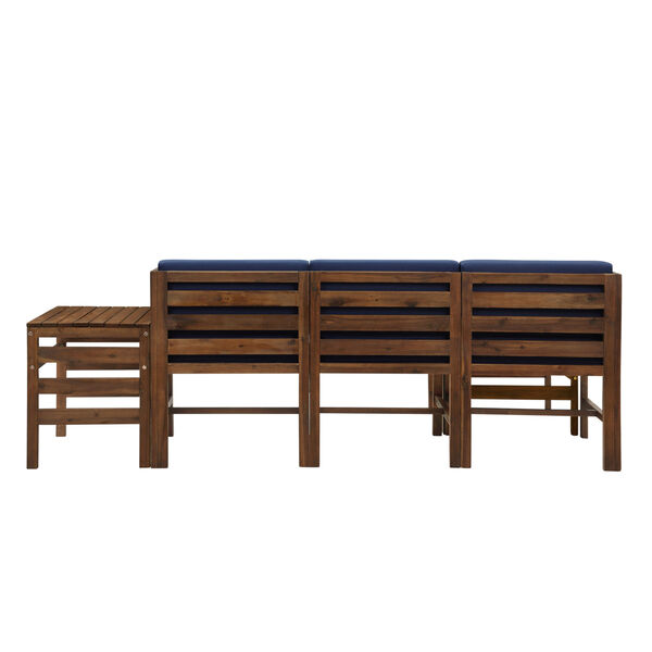 Sanibel Dark Brown and Navy Blue Furniture Set with Ottoman and Side Table, Five Piece, image 3