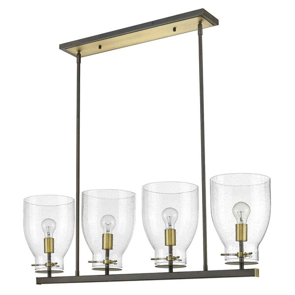 Shelby Oil Rubbed Bronze and Antique Brass Four-Light Linear Chandelier with Clear Seedy Glass, image 4