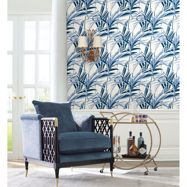 Tropics Blue White Tropical Paradise Pre Pasted Wallpaper - SAMPLE SWATCH ONLY, image 1