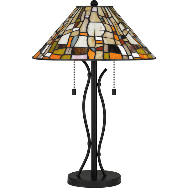 Stinson Matte Black Two-Light Tiffany Table Lamp, image 4