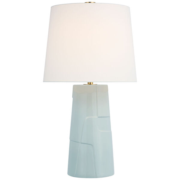 Braque Medium Debossed Table Lamp in Ice Blue Porcelain with Linen Shade by Barbara Barry, image 1