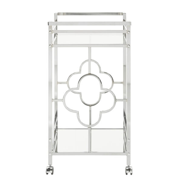 Kira Chrome Floral Bar Cart with Mirror Bottom and Glass Top, image 3