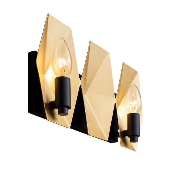 Malone Matte Black and French Gold Two-Light Bath Vanity, image 3