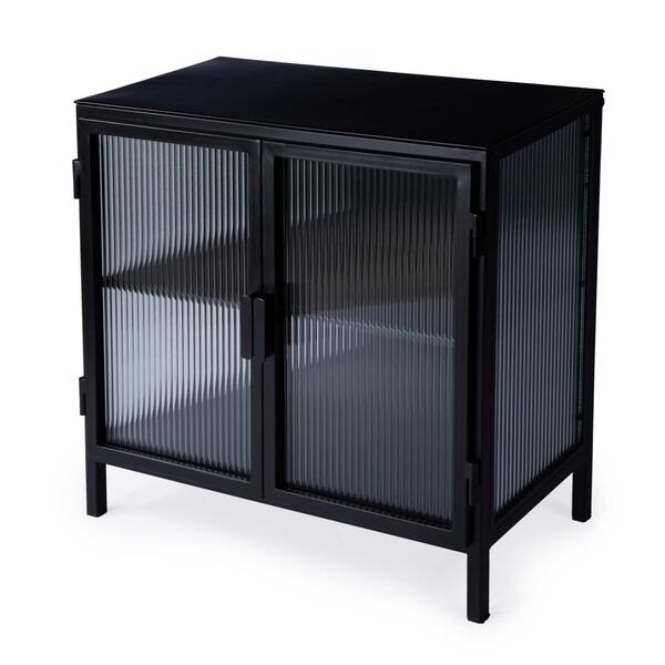 Hoxton Black Metal Ribbed Glass Accent Cabinet, image 3