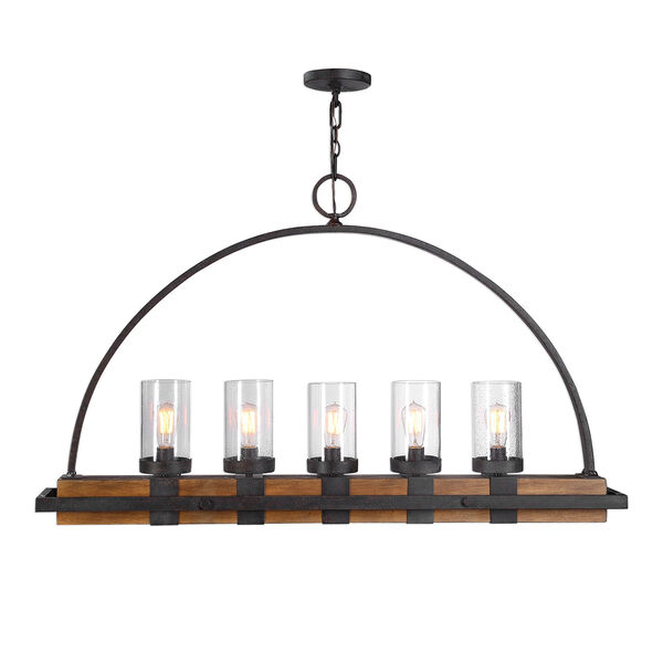 Atwood Deep Weathered Bronze Five-Light Linear Chandelier, image 1