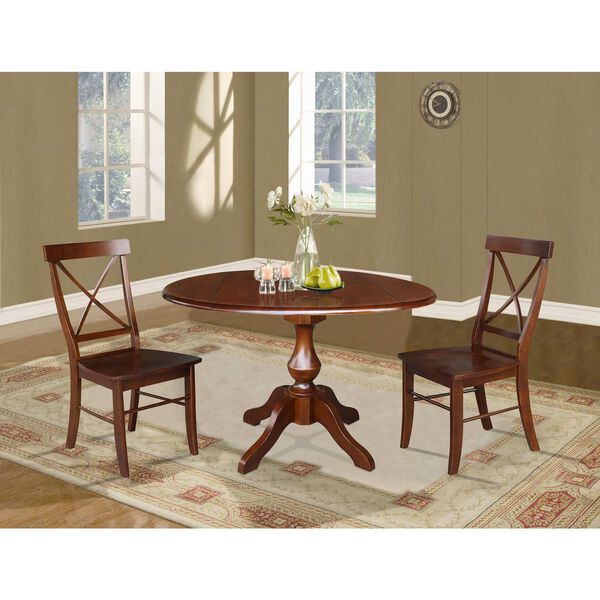 Espresso Round Top Pedestal Table with Chairs, 3-Piece, image 3