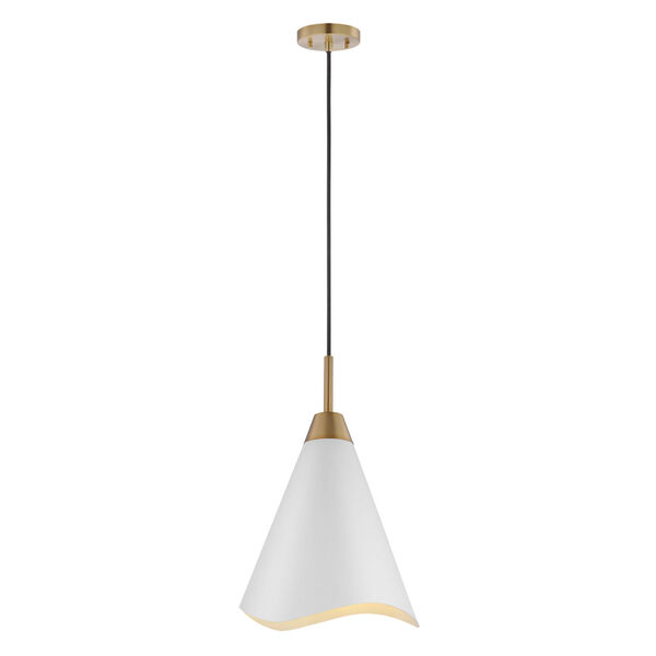 Tango Matte White and Burnished Brass 12-Inch One-Light Pendant, image 2