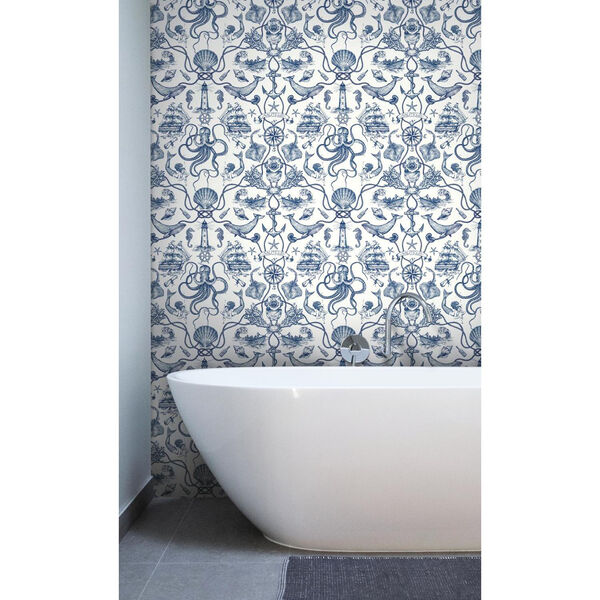 Tailored Blue Toile Wallpaper, image 2