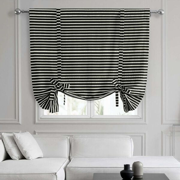 Chic Silver And Black Hand Weaved Cotton Tie-Up Window Shade Single Panel, image 1