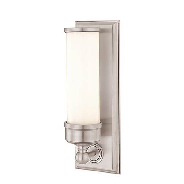 Everett Satin Nickel One-Light Sconce with Opal Glossy Glass, image 1