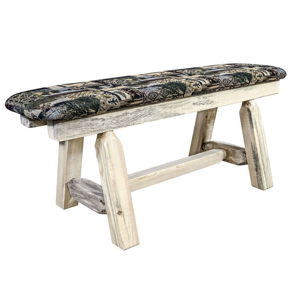 Homestead Natural Plank Style Bench with Woodland Upholstery, image 1