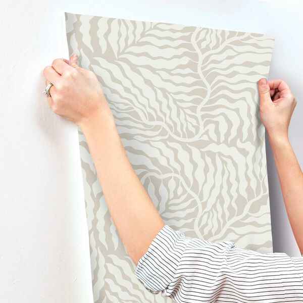 Fern Fronds Taupe White Wallpaper, image 6