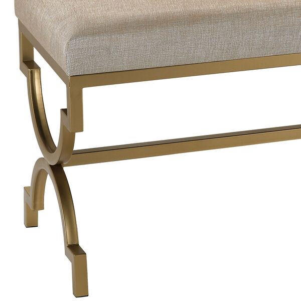 Gold Double Bench with Cream Metallic Linen, image 2
