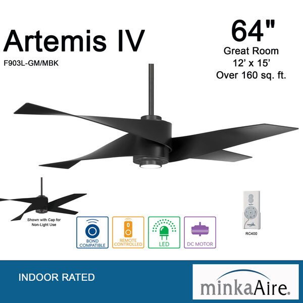 Artemiso IV Gun Metal and Matte Black LED Ceiling Fan, image 5