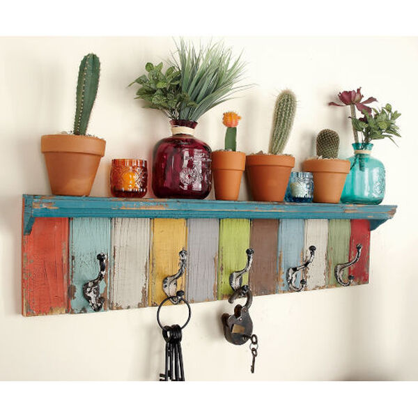 Multicolor Wood Wall Hook with Shelf, image 1