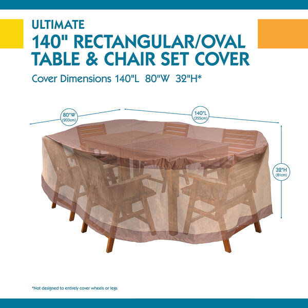 Ultimate Mocha Cappuccino 140 In. Rectangular Oval Patio Table with Chairs Cover, image 3