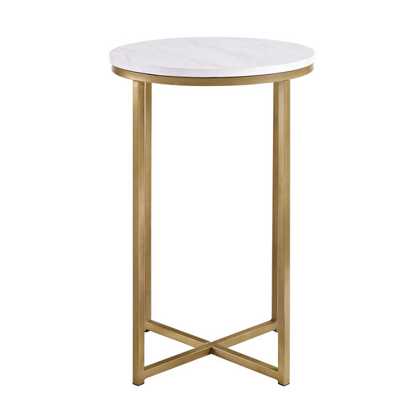 16-Inch Round Side Table - Marble/Gold, image 4