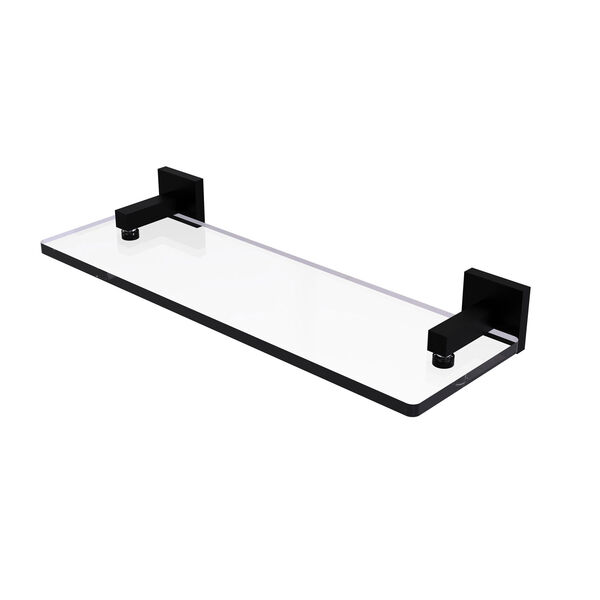 Montero Matte Black 16-Inch Glass Vanity Shelf with Beveled Edges, image 1