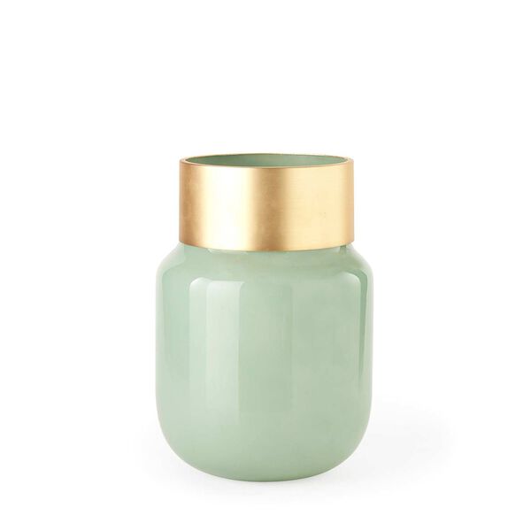 Minty Green Glass Vase with Matte Gold Metal Neck Cuff, image 1