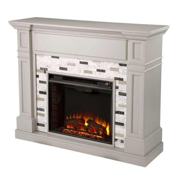Birkover Gray Electric Fireplace with Marble Surround, image 5