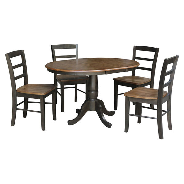 Hickory and Washed Coal 36-Inch Round Extension Dining Table with Four Ladderback Chair, Five-Piece, image 2