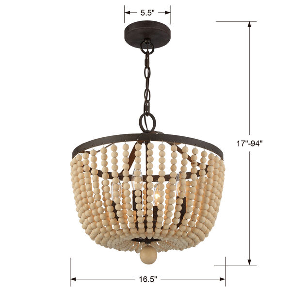 Rylee Forged Bronze Four-Light Chandelier Convertible to Semi-Flush Mount, image 3