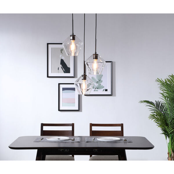 Gene Black 18-Inch Three-Light Pendant with Clear Glass, image 2