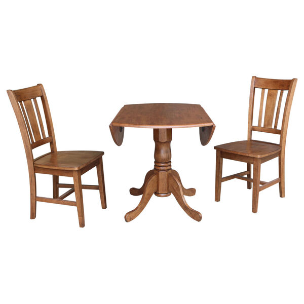 San Remo Distressed Oak 42-Inch Dual Drop Leaf Pedestal Table with Two Side Chair, image 3