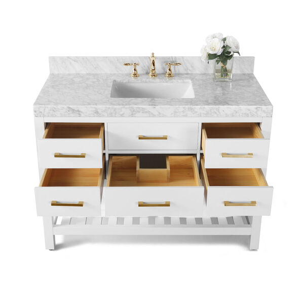 Elizabeth White 48-Inch Vanity Console with Mirror and Gold Hardware, image 4