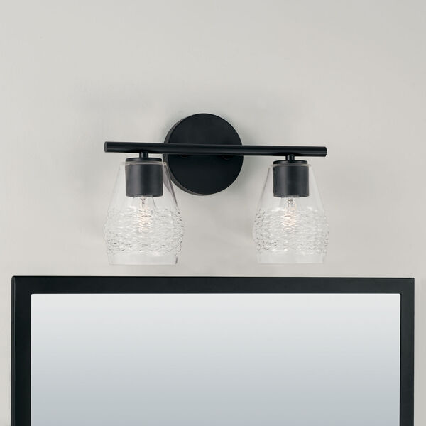 Dena Matte Black Two-Light Vanity with Diamond Embossed Glass, image 3