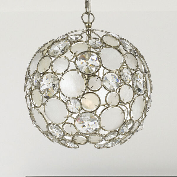 Palla Antique Silver One-Light Pendant with Natural White Capiz Shell and Hand Cut Crystal, image 6