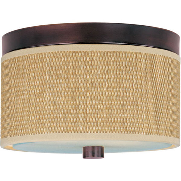 Elements Oil Rubbed Bronze Two-Light Flush Mount with Grass Cloth Natural Fiber Shade, image 1